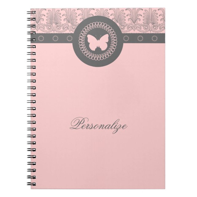 Carnet de papillon gris et rose (Devant)