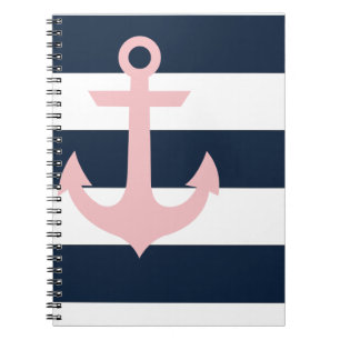 Carnet de rayure de marine - Ancre - corail