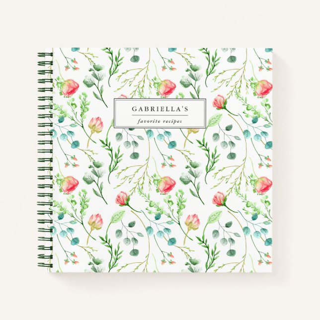 Carnet de recette personnalisé de fleurs délicates (Devant)