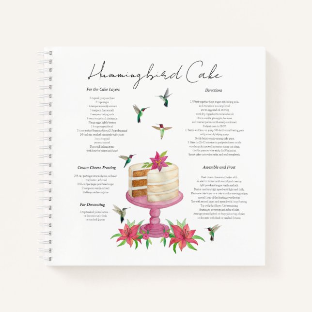 Carnet de recettes de gâteau aux colibris (Devant)