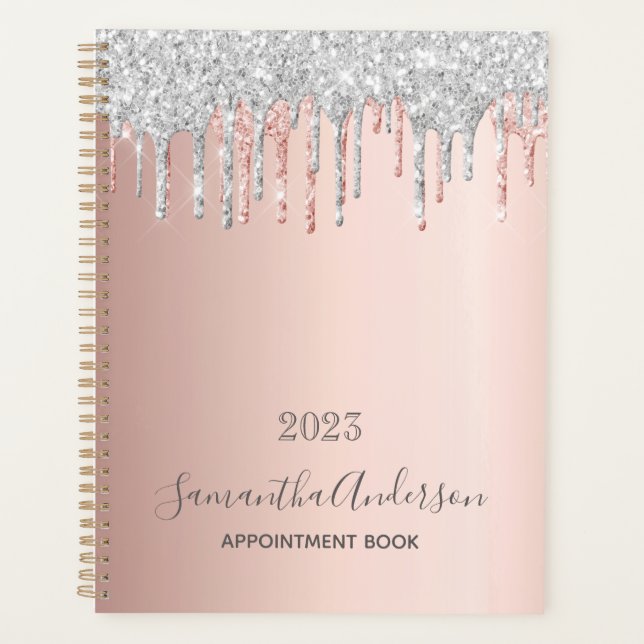 carnet de rendez-vous rose or argent parties scint (Devant)