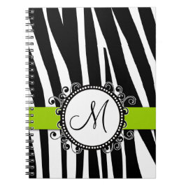 Carnet de vert de motif de zèbre du monogramme M