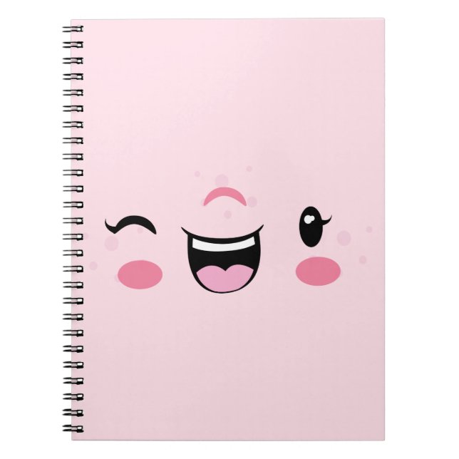 Carnet de visage rose Kawaii Winking (Devant)