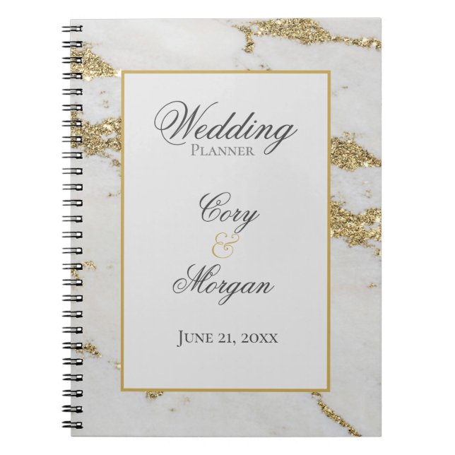 Carnet de Wedding planner Marbling blanc et or (Devant)