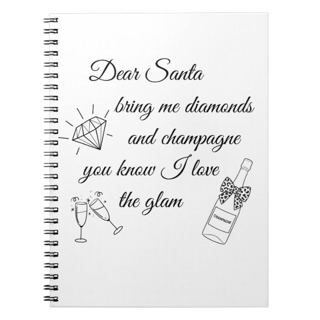 Carnet Dear Santa Champagne & Diamonds Line Art Design (Devant)