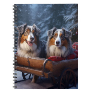 Carnet Décor de Noël du berger australien Snowy Sleigh