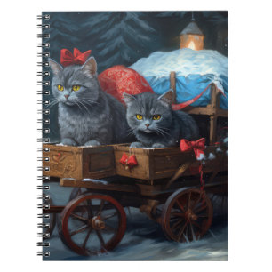 Carnet Décor de Noël Oriental Blue Cat Snowy Sleigh