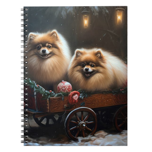 Carnet Décor de Noël Poméranien Snowy Sleigh (Devant)