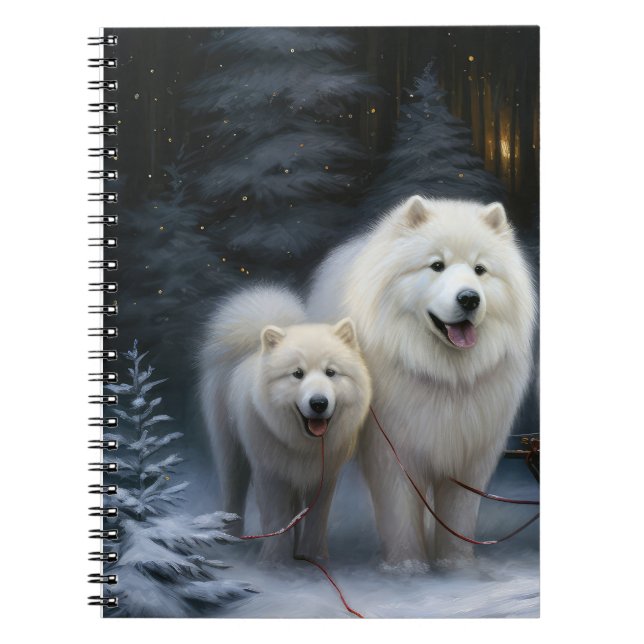Carnet Décor de Noël Samoyed Snowy Sleigh (Devant)
