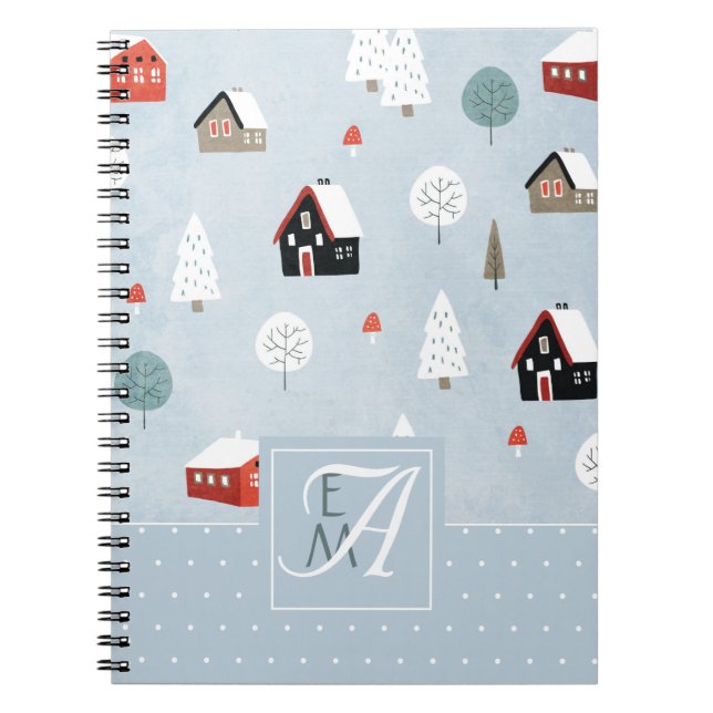 Carnet Décor monogramme scandinave Woodland d'hiver (Devant)