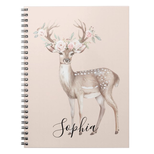 Carnet Deer Pink Flowers (Devant)