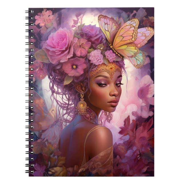 Carnet Déesse noire Art Imaginaire rose violet (Devant)