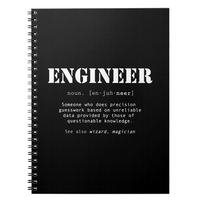 Carnet Définition du dictionnaire d'ingénieur amusant (Devant)