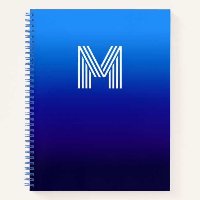 Carnet Dégradé de bleu ciel à bleu minuit avec monogramme (Devant)