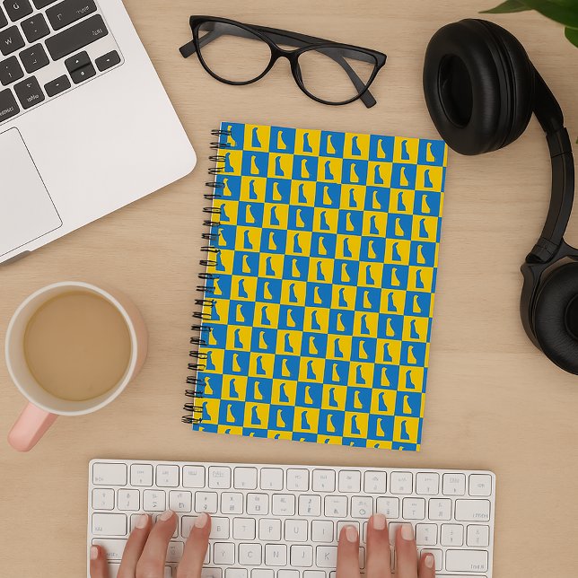 Carnet Delaware Pop Art motif bleu or (A notebook with a blue and yellow gold pattern of Delaware.)