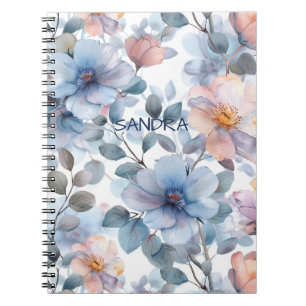 Carnet Délicat motif floral aquarelle en couleur pastel