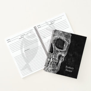 Carnet Demi-Crâne gothique Recettes Cool noir et blanc