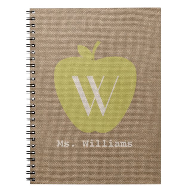 Carnet d'enseignant inspiré de Burlap de pomme jau (Devant)