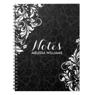 Carnet Dentelle florale blanche et Damas noires