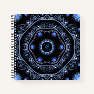 Carnet Dentelle Turquoise en bleu Boho Mandala Monogramme