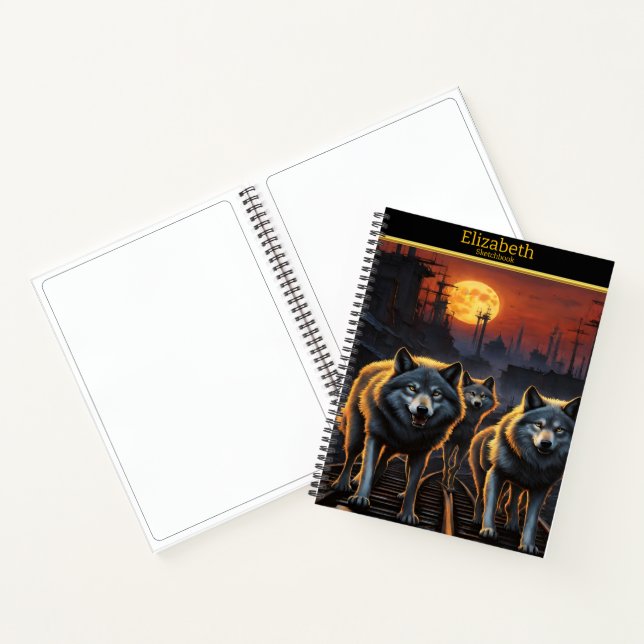 Carnet Des loups mystiques hurlent sous une lune brillant (Intérieur)