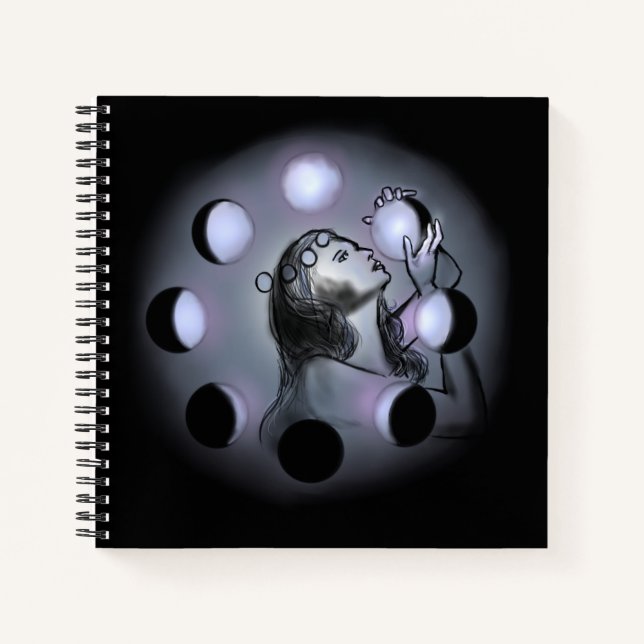 Carnet des phases de la lune - Femme regardant à l (Devant)