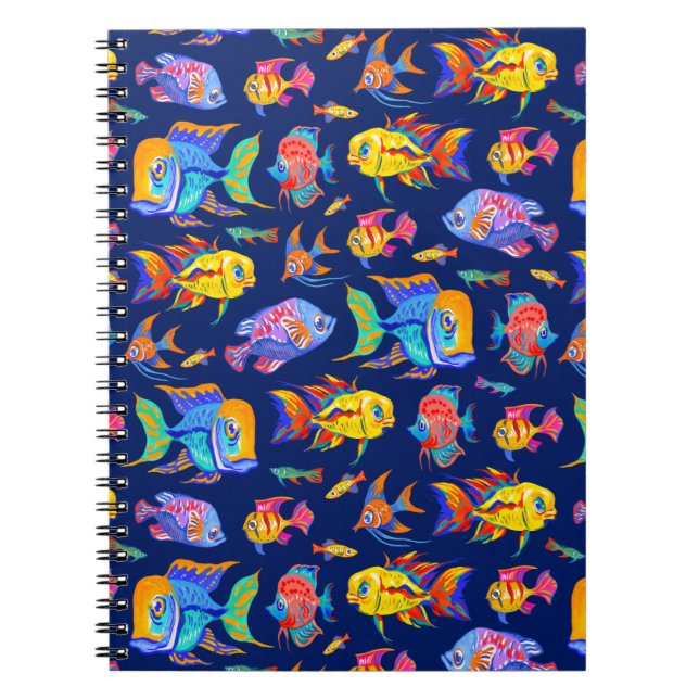 Carnet Des poissons tropicaux amusants sur bleu foncé (Devant)