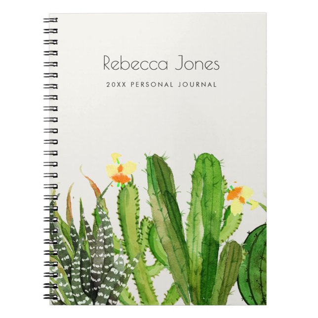 CARNET DÉSERT MODERNE CACTUS JARDIN FLEURI COULEUR D'EAU (Devant)