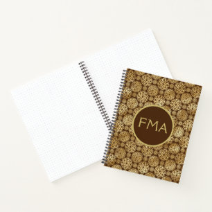 Carnet Design Brown & Gold Dahlias Motif personnalisé