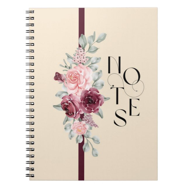 Carnet Design floral avec ruban en rose et noir (Devant)