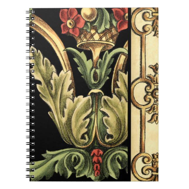 Carnet Design floral ornemental aux frontières noires (Devant)