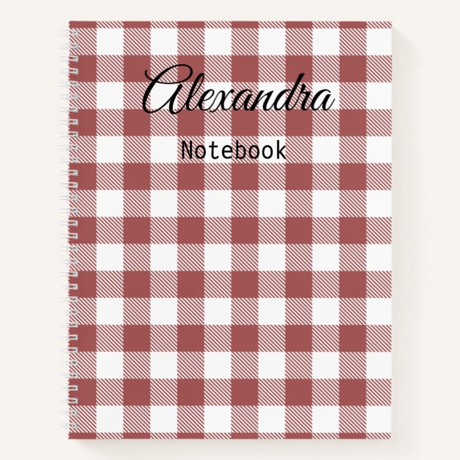 Carnet Design moderne monogrammed Farmhouse rouge tartan (Devant)