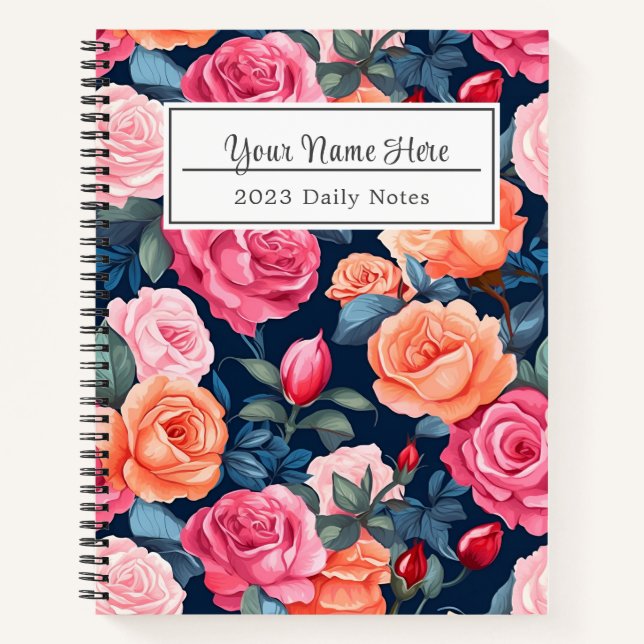 Carnet Design Motif Rose rouge rose orange (Devant)