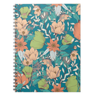 Carnet Design motif sans couture avec fleurs dessinées à