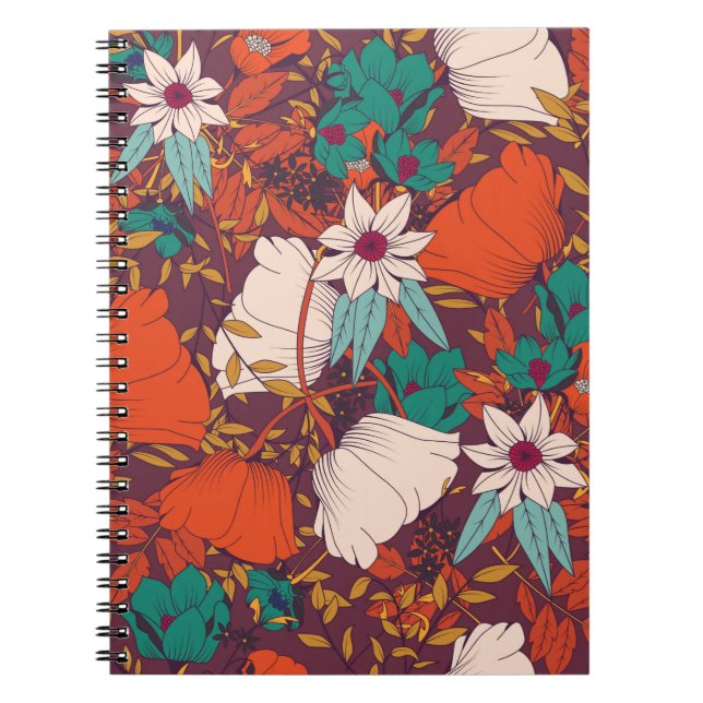 Carnet Design motif sans couture avec fleurs dessinées à  (Devant)
