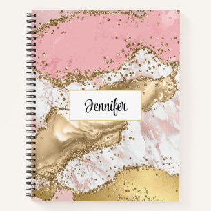 Carnet Design Rose de luxe en marbre rose or