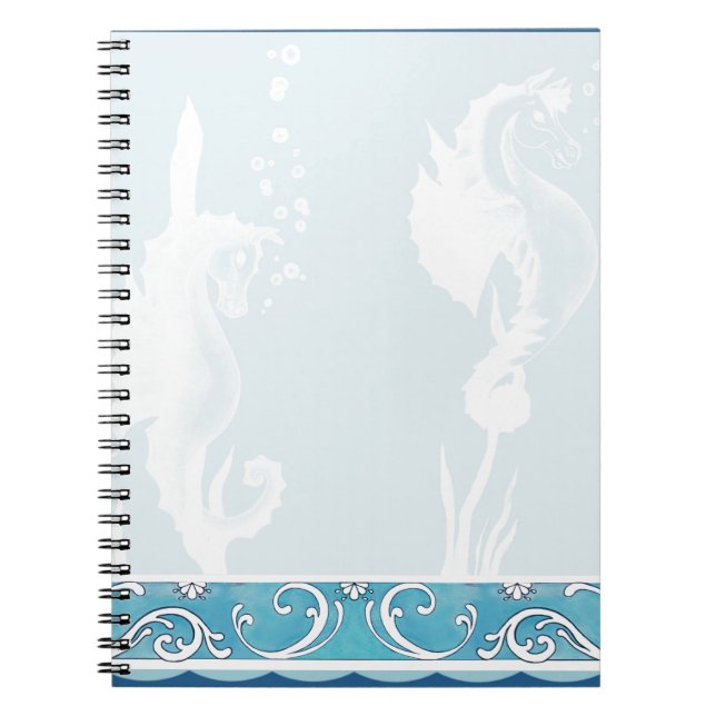 Carnet Design SeaHorse bleu et spirale (Devant)