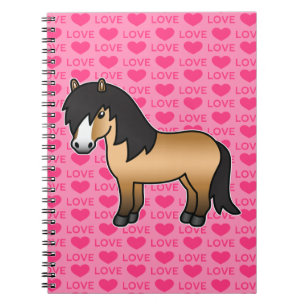 Carnet Dessin animé de poney Shetland Buckskin sur fond r