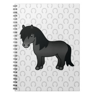 Carnet Dessin animé de poney Shetland noir et fers à chev