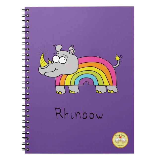 Carnet Dessin animé drôle de rhinocéros arc-en-ciel pour  (Devant)