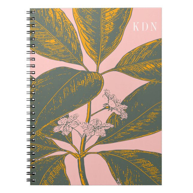 Carnet Dessin botanique rose et vert Palm Frond (Devant)