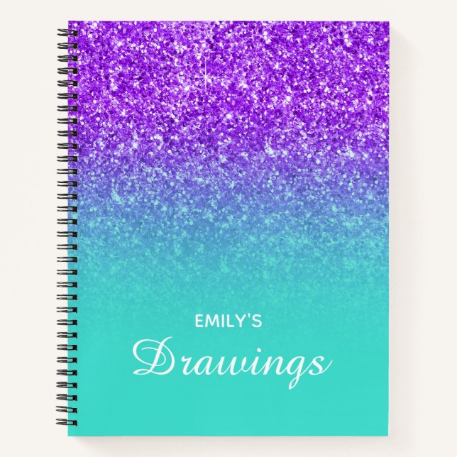 Carnet Dessin de dégradé turquoise de Parties scintillant (Devant)
