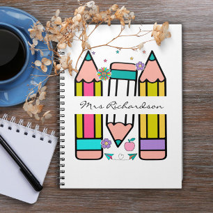 Carnet Dessin de dessin au crayon du nom de l'enseignant 