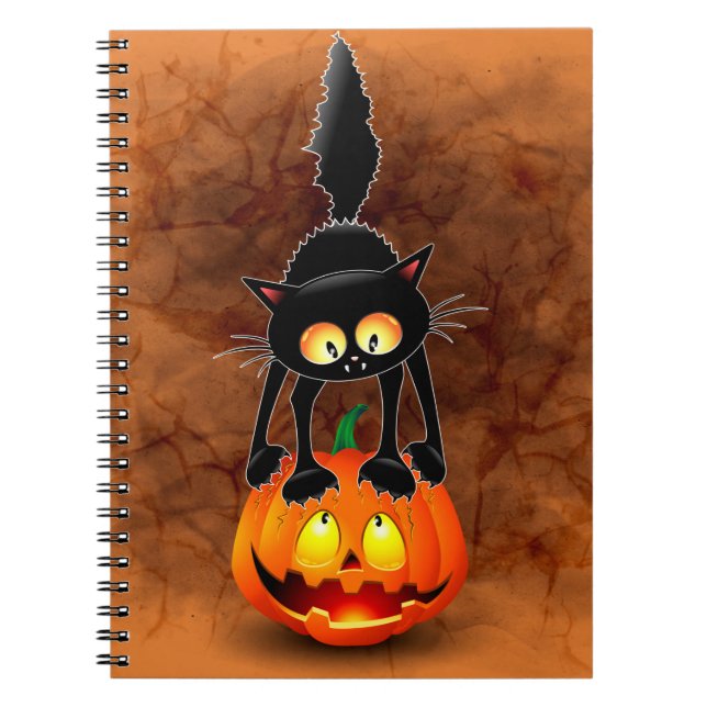 Carnet Dessin d'Halloween au chat effrayé sur Citrouille (Devant)