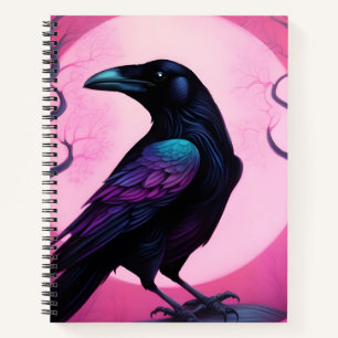 Carnet Dessin d'un corbeau sur un arrière - plan rose néo
