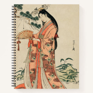 Carnet Dessin en bois ancien d'une femme japonaise