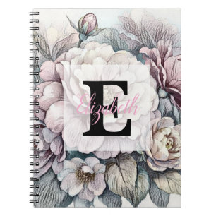 Carnet Dessin floral à monogramme rose fleur de cerisier