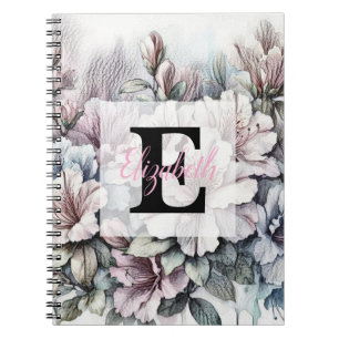 Carnet Dessin floral floral monogramme azaleas roses bleu
