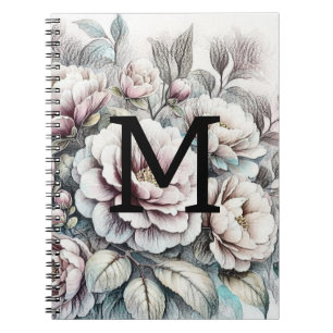 Carnet Dessin floral monogramme bleu rose