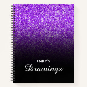 Carnet Dessin personnalisé ombré noir avec paillettes vio
